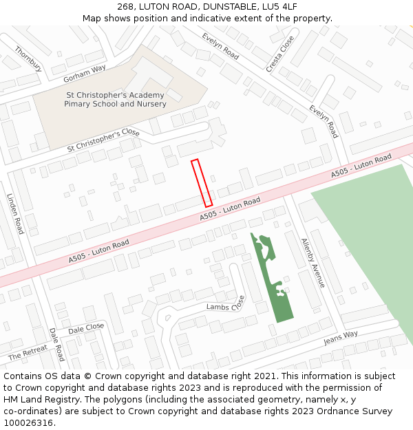 268, LUTON ROAD, DUNSTABLE, LU5 4LF: Location map and indicative extent of plot
