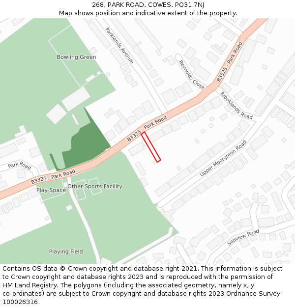 268, PARK ROAD, COWES, PO31 7NJ: Location map and indicative extent of plot