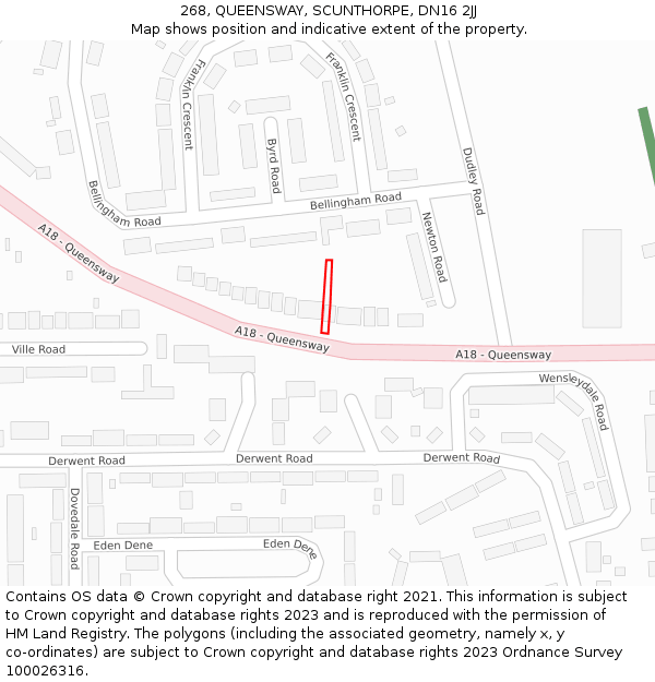 268, QUEENSWAY, SCUNTHORPE, DN16 2JJ: Location map and indicative extent of plot