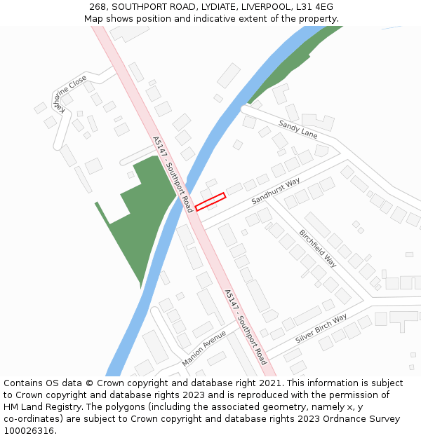 268, SOUTHPORT ROAD, LYDIATE, LIVERPOOL, L31 4EG: Location map and indicative extent of plot