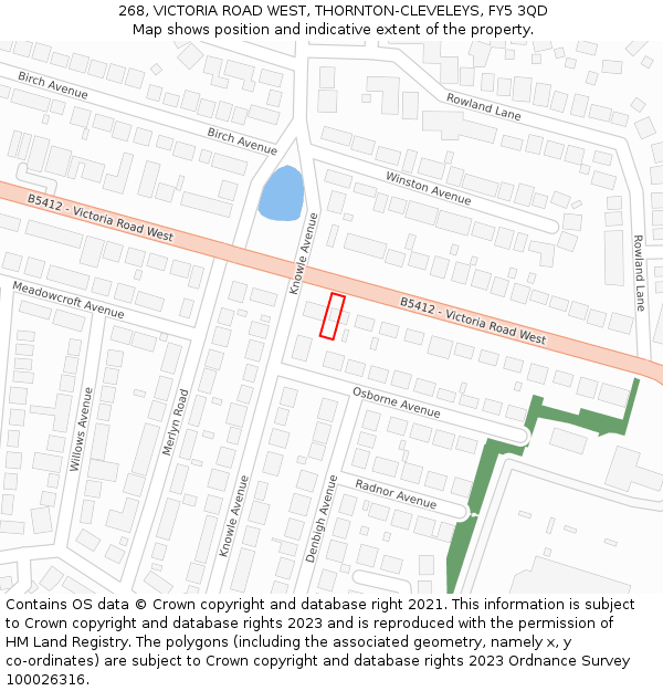 268, VICTORIA ROAD WEST, THORNTON-CLEVELEYS, FY5 3QD: Location map and indicative extent of plot