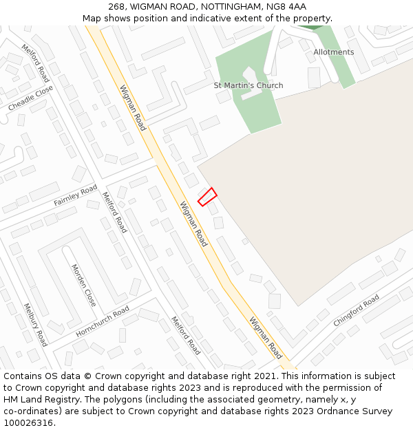268, WIGMAN ROAD, NOTTINGHAM, NG8 4AA: Location map and indicative extent of plot