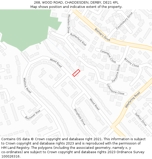 268, WOOD ROAD, CHADDESDEN, DERBY, DE21 4PL: Location map and indicative extent of plot