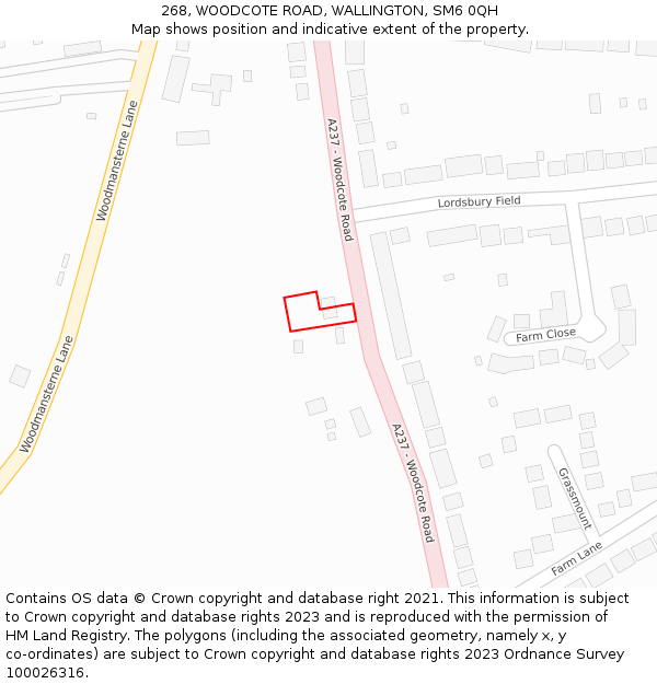 268, WOODCOTE ROAD, WALLINGTON, SM6 0QH: Location map and indicative extent of plot