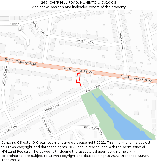 269, CAMP HILL ROAD, NUNEATON, CV10 0JS: Location map and indicative extent of plot