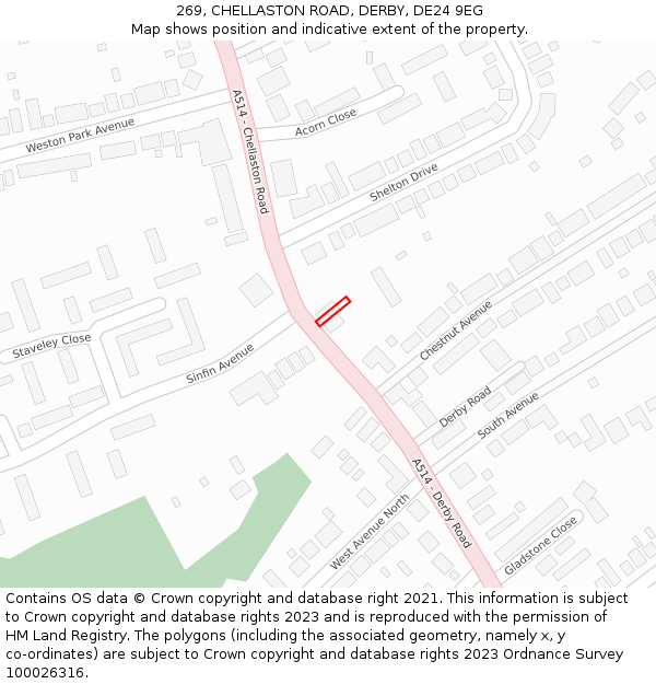 269, CHELLASTON ROAD, DERBY, DE24 9EG: Location map and indicative extent of plot