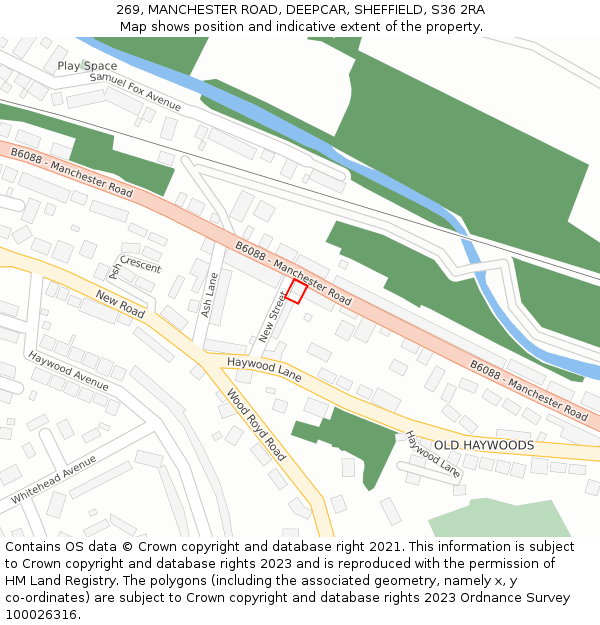 269, MANCHESTER ROAD, DEEPCAR, SHEFFIELD, S36 2RA: Location map and indicative extent of plot