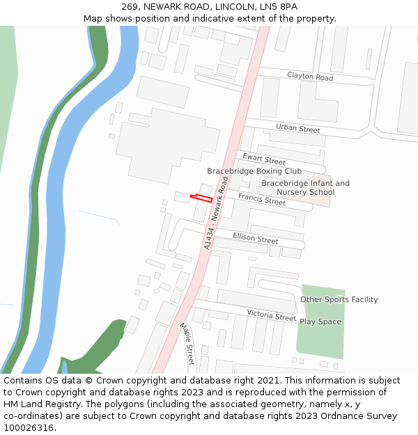 269, NEWARK ROAD, LINCOLN, LN5 8PA: Location map and indicative extent of plot
