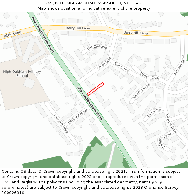 269, NOTTINGHAM ROAD, MANSFIELD, NG18 4SE: Location map and indicative extent of plot