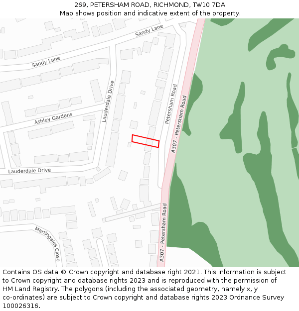 269, PETERSHAM ROAD, RICHMOND, TW10 7DA: Location map and indicative extent of plot