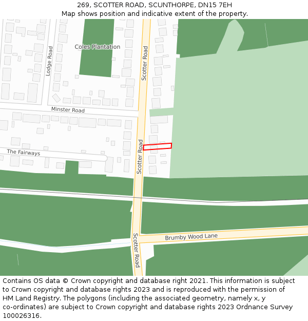 269, SCOTTER ROAD, SCUNTHORPE, DN15 7EH: Location map and indicative extent of plot