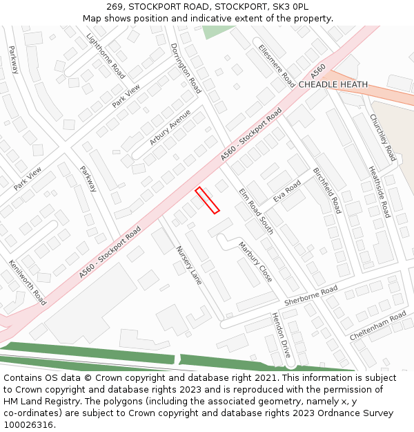 269, STOCKPORT ROAD, STOCKPORT, SK3 0PL: Location map and indicative extent of plot