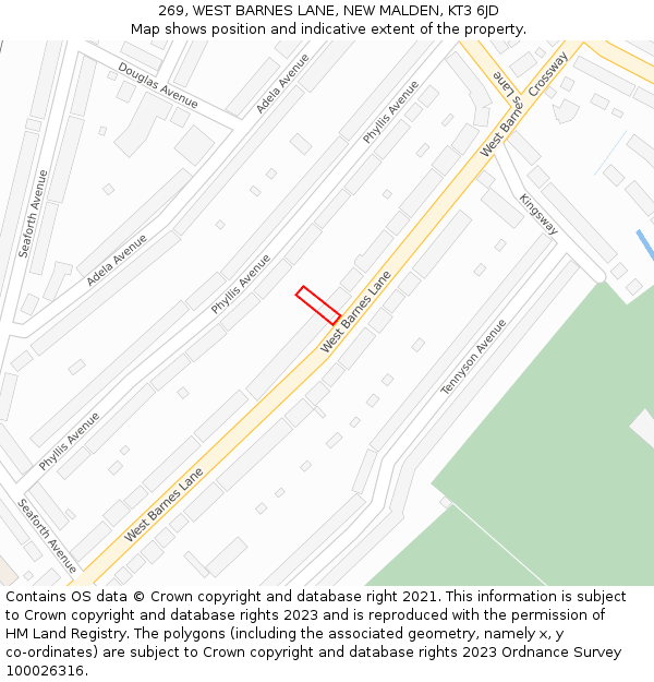 269, WEST BARNES LANE, NEW MALDEN, KT3 6JD: Location map and indicative extent of plot