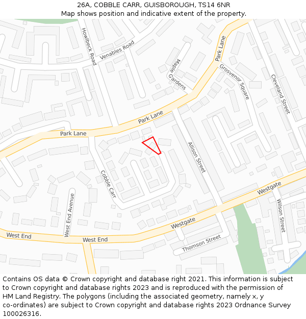 26A, COBBLE CARR, GUISBOROUGH, TS14 6NR: Location map and indicative extent of plot