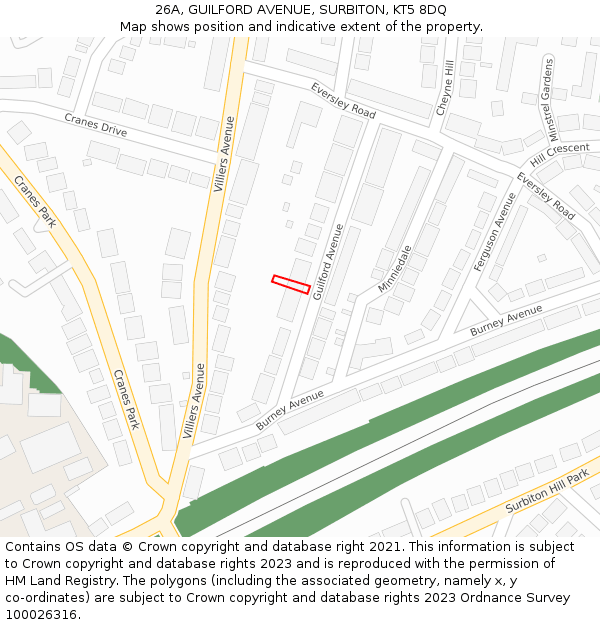26A, GUILFORD AVENUE, SURBITON, KT5 8DQ: Location map and indicative extent of plot