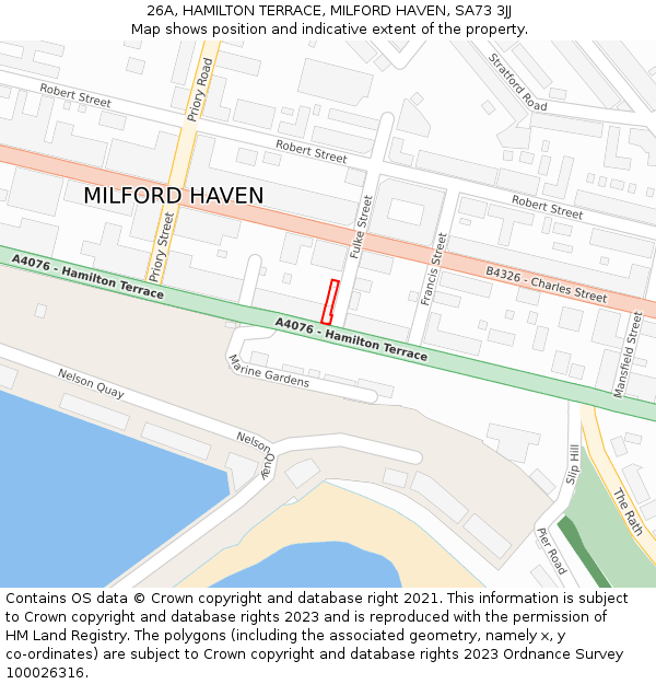 26A, HAMILTON TERRACE, MILFORD HAVEN, SA73 3JJ: Location map and indicative extent of plot
