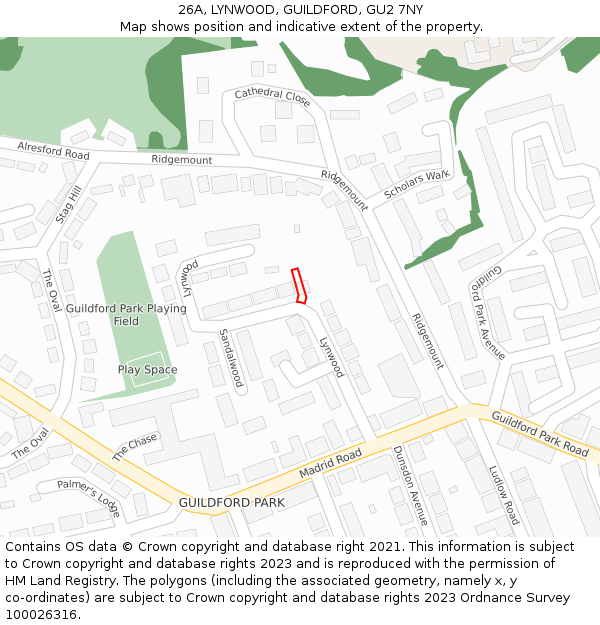 26A, LYNWOOD, GUILDFORD, GU2 7NY: Location map and indicative extent of plot