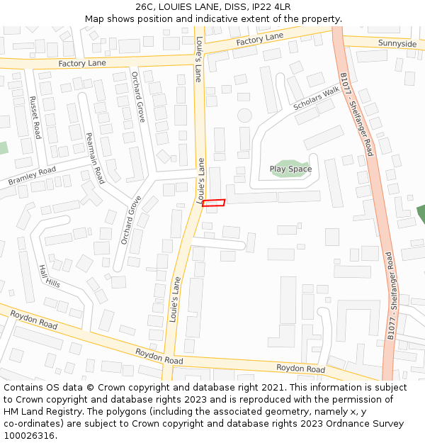 26C, LOUIES LANE, DISS, IP22 4LR: Location map and indicative extent of plot