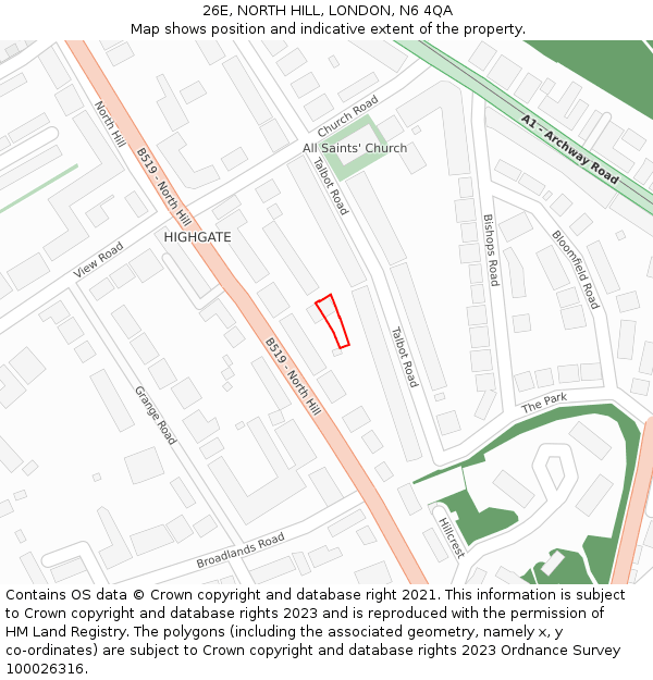 26E, NORTH HILL, LONDON, N6 4QA: Location map and indicative extent of plot