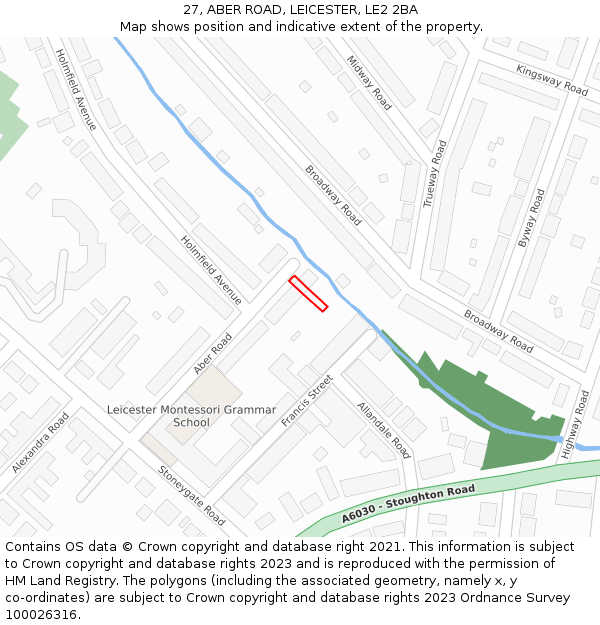 27, ABER ROAD, LEICESTER, LE2 2BA: Location map and indicative extent of plot