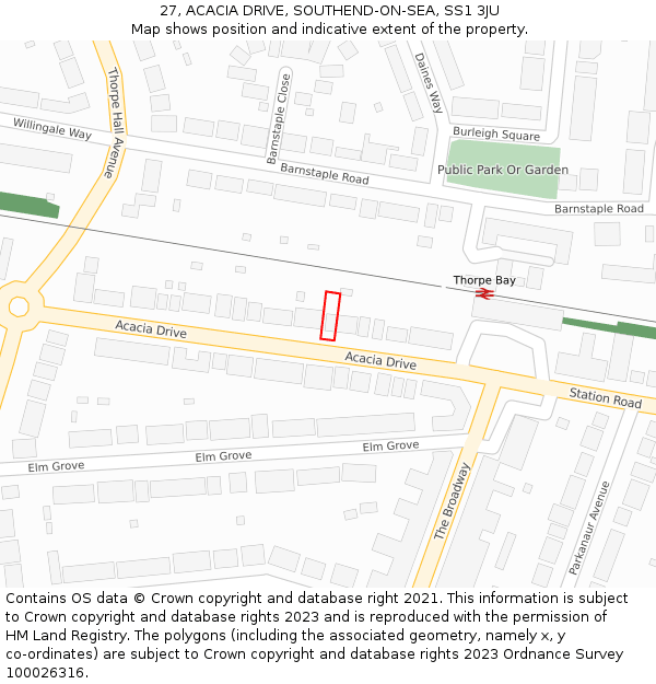 27, ACACIA DRIVE, SOUTHEND-ON-SEA, SS1 3JU: Location map and indicative extent of plot