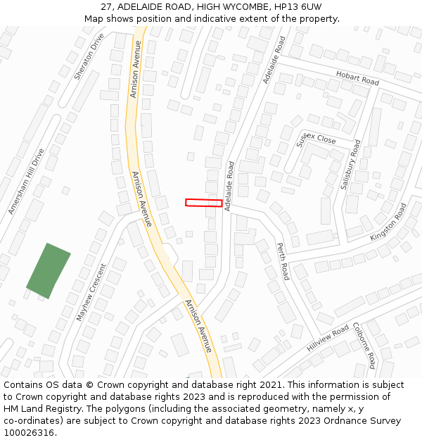 27, ADELAIDE ROAD, HIGH WYCOMBE, HP13 6UW: Location map and indicative extent of plot