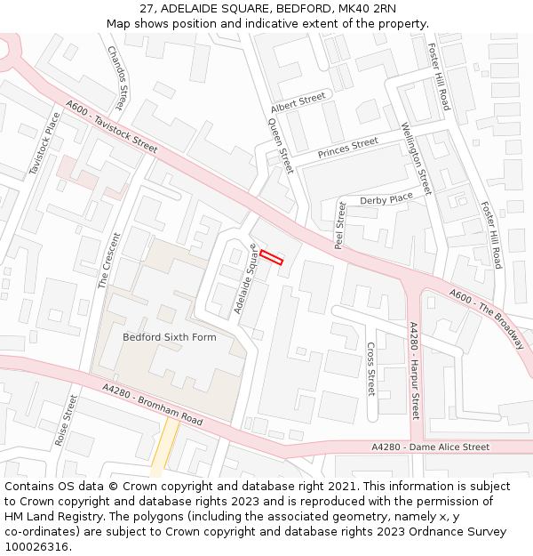 27, ADELAIDE SQUARE, BEDFORD, MK40 2RN: Location map and indicative extent of plot
