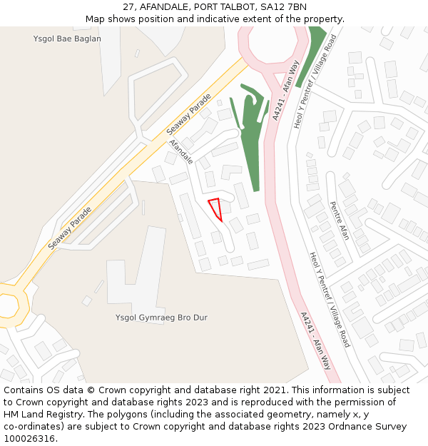 27, AFANDALE, PORT TALBOT, SA12 7BN: Location map and indicative extent of plot