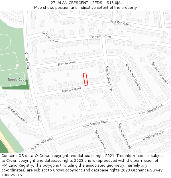 27, ALAN CRESCENT, LEEDS, LS15 0JA: Location map and indicative extent of plot