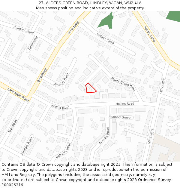 27, ALDERS GREEN ROAD, HINDLEY, WIGAN, WN2 4LA: Location map and indicative extent of plot