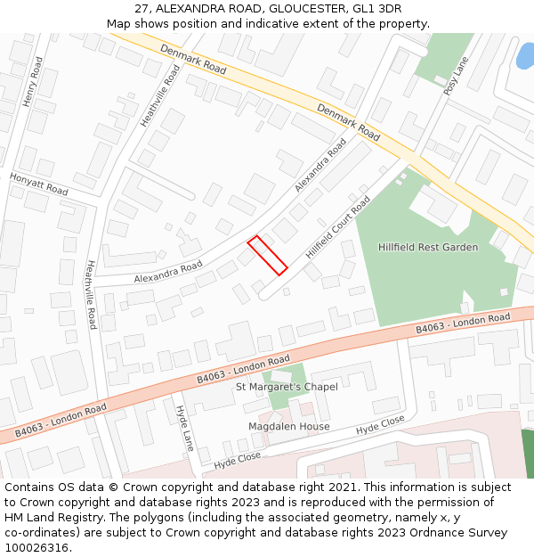 27, ALEXANDRA ROAD, GLOUCESTER, GL1 3DR: Location map and indicative extent of plot