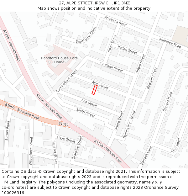 27, ALPE STREET, IPSWICH, IP1 3NZ: Location map and indicative extent of plot