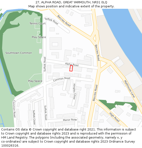 27, ALPHA ROAD, GREAT YARMOUTH, NR31 0LQ: Location map and indicative extent of plot