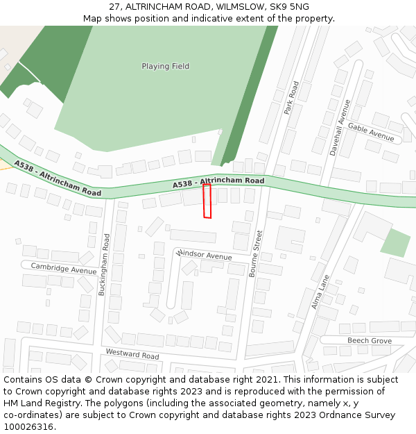 27, ALTRINCHAM ROAD, WILMSLOW, SK9 5NG: Location map and indicative extent of plot
