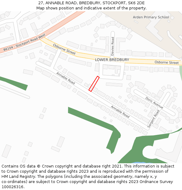 27, ANNABLE ROAD, BREDBURY, STOCKPORT, SK6 2DE: Location map and indicative extent of plot
