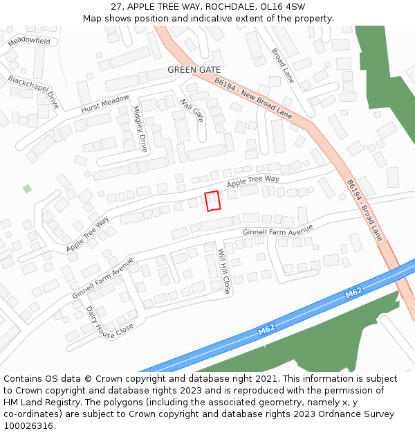 27, APPLE TREE WAY, ROCHDALE, OL16 4SW: Location map and indicative extent of plot