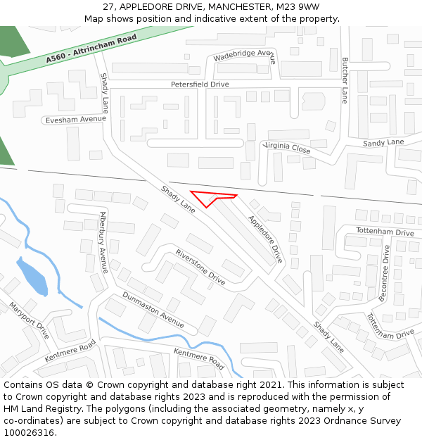 27, APPLEDORE DRIVE, MANCHESTER, M23 9WW: Location map and indicative extent of plot