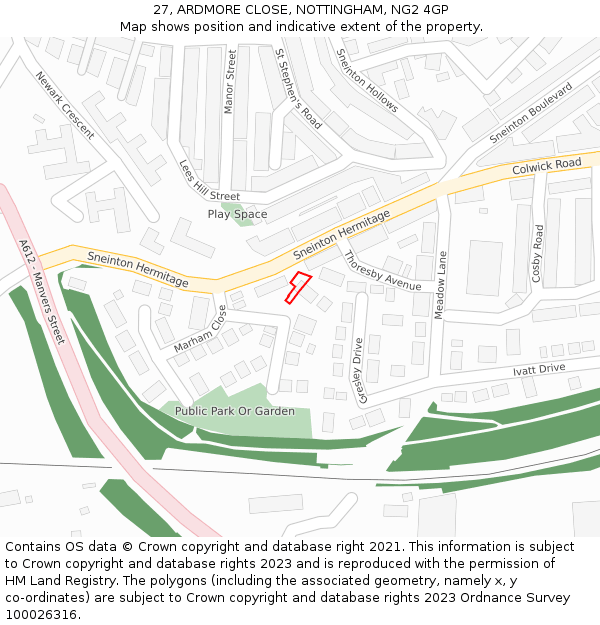 27, ARDMORE CLOSE, NOTTINGHAM, NG2 4GP: Location map and indicative extent of plot
