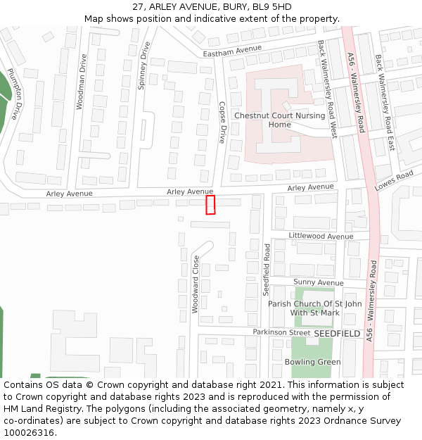 27, ARLEY AVENUE, BURY, BL9 5HD: Location map and indicative extent of plot