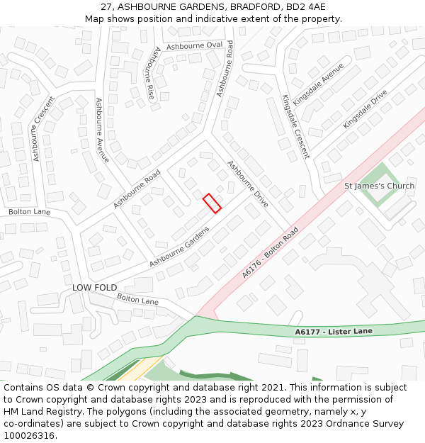 27, ASHBOURNE GARDENS, BRADFORD, BD2 4AE: Location map and indicative extent of plot