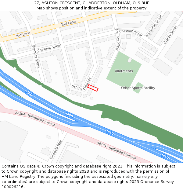 27, ASHTON CRESCENT, CHADDERTON, OLDHAM, OL9 8HE: Location map and indicative extent of plot