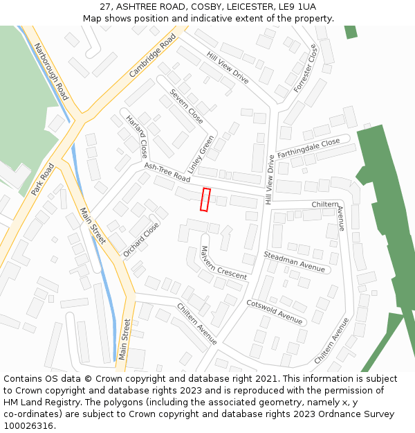27, ASHTREE ROAD, COSBY, LEICESTER, LE9 1UA: Location map and indicative extent of plot