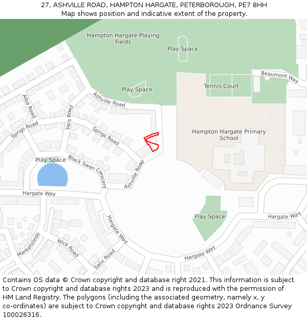 27, ASHVILLE ROAD, HAMPTON HARGATE, PETERBOROUGH, PE7 8HH: Location map and indicative extent of plot