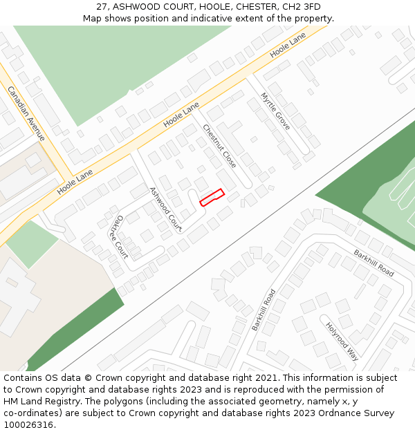 27, ASHWOOD COURT, HOOLE, CHESTER, CH2 3FD: Location map and indicative extent of plot