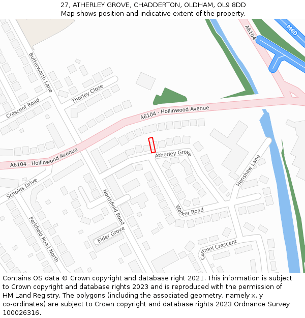 27, ATHERLEY GROVE, CHADDERTON, OLDHAM, OL9 8DD: Location map and indicative extent of plot