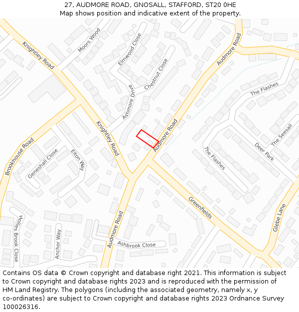 27, AUDMORE ROAD, GNOSALL, STAFFORD, ST20 0HE: Location map and indicative extent of plot