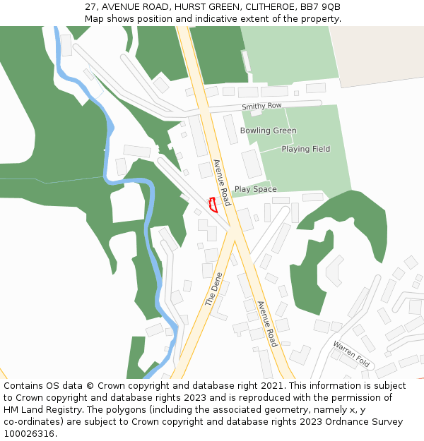 27, AVENUE ROAD, HURST GREEN, CLITHEROE, BB7 9QB: Location map and indicative extent of plot