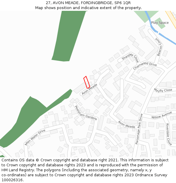27, AVON MEADE, FORDINGBRIDGE, SP6 1QR: Location map and indicative extent of plot