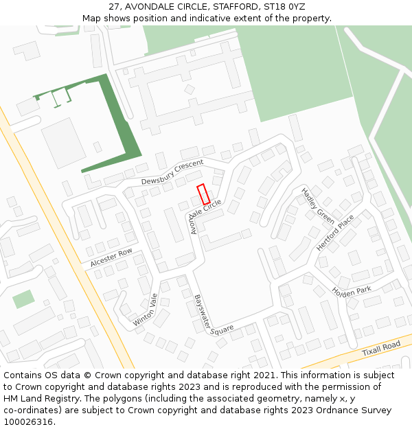 27, AVONDALE CIRCLE, STAFFORD, ST18 0YZ: Location map and indicative extent of plot