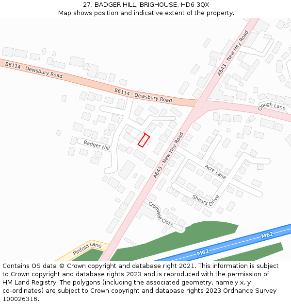 27, BADGER HILL, BRIGHOUSE, HD6 3QX: Location map and indicative extent of plot